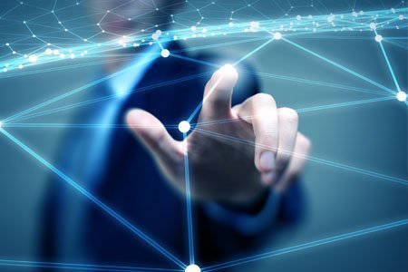Close up of finger pointing to network