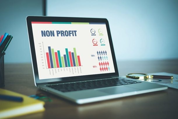 Data charts for Non Profit showing on a laptop computer