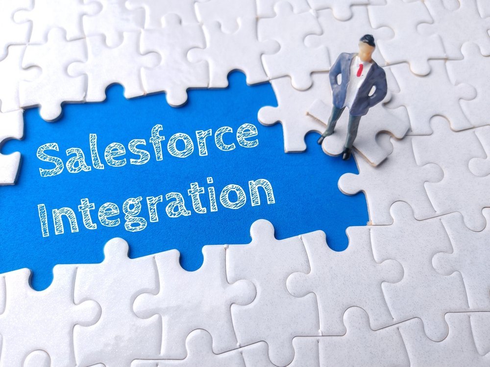 Miniature Businessman On A White Puzzle With Text Salesforce Integration